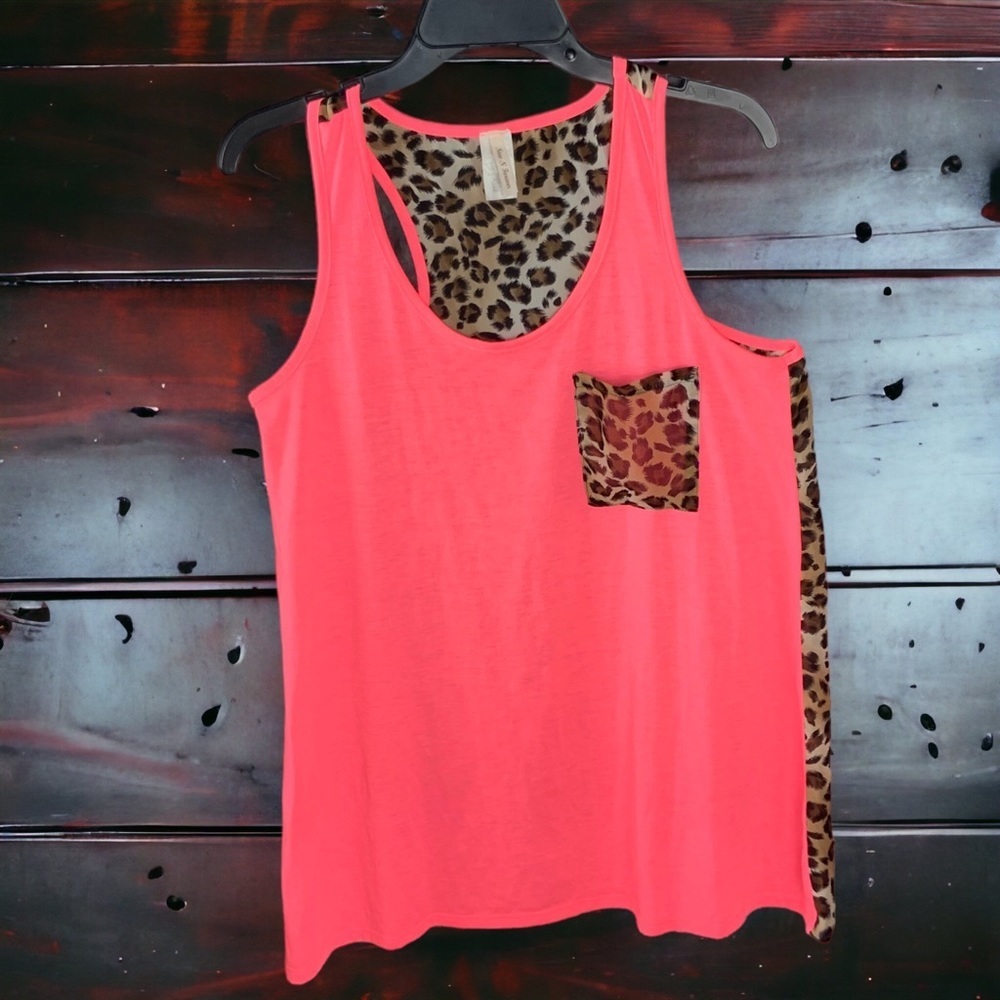 Now N Forever Orange Pink Melon & Leopard Tank Top Wm S